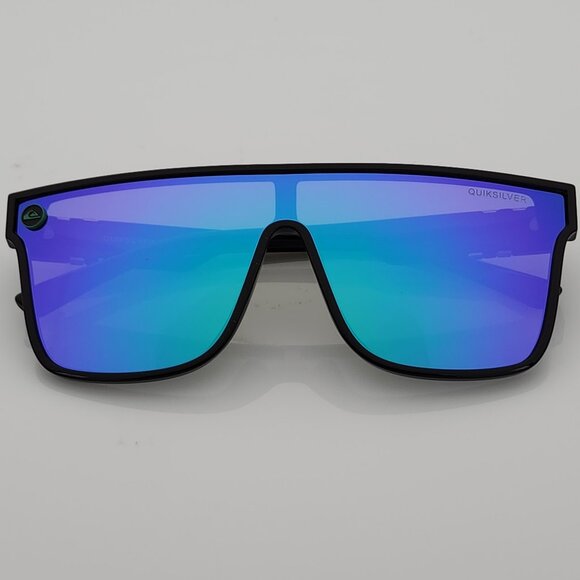 Quiksilver Shield Sunglasses Black Frame Flash Blue-Purple Mirror Lens NEW - Picture 1 of 12